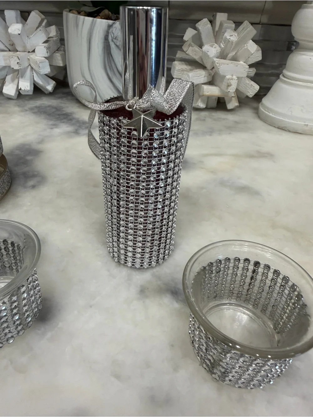 Bundle of 4- Bath & Body Works 3 wick candle holder , room spray and votive Set